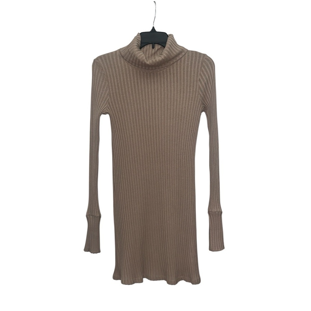 Free People FP Beach Bonfire Dress Size Small Beige L/S Turtleneck Ribbed Mini